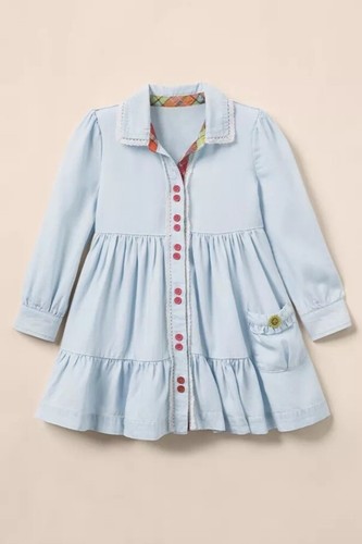 Matilda Jane Heart to Heart Walk the Line Girls’ Chambray Tiered Dress Size 6 - Picture 3 of 3