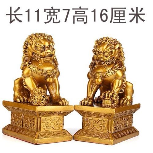 6.5" Chinese Bronze Brass Guardian Foo Fu Dog Phylactery Door Lion Pair Statue - Picture 2 of 4