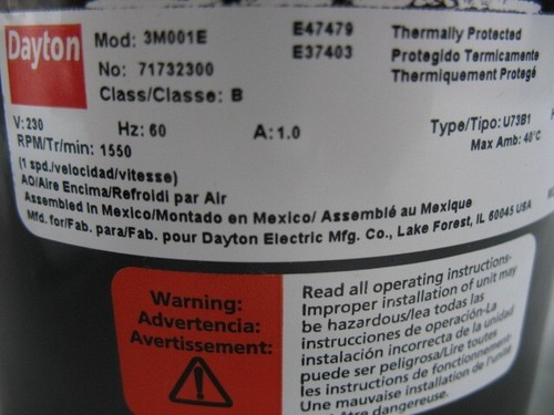 Dayton 3M001 HVAC palo ombreggiato motore ventilatore 1/20 HP 1550 GIRI 71732300M -NUOVO- - Foto 3 di 6