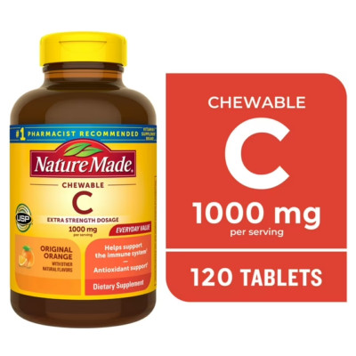 Extra Strength Dosage Chewable Vitamin C 1000 mg Per Serving Tablets 120 count.