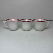 Hazel Atlas USA 20th Century Child Toy Milk Glass Red Trim 3 Cups