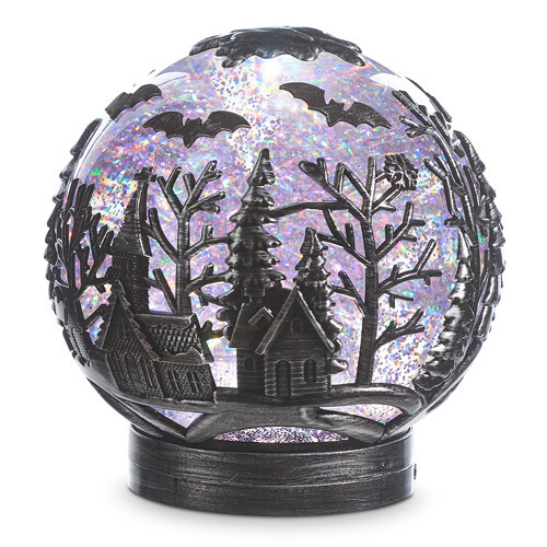 6.5" HALLOWEEN SPOOKY NIGHT SWIRLING GLITTER GLOBE B/O Timer 4319076 by Raz Imp - Picture 1 of 1