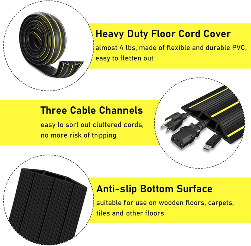 Floor Cord Cover, 6.5 ft Floor Cable Cover Heavy Duty Rubber Cable Protector 3 - Picture 4 of 12