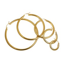 14K Yellow Gold Tube Hoop Earrings 3mm