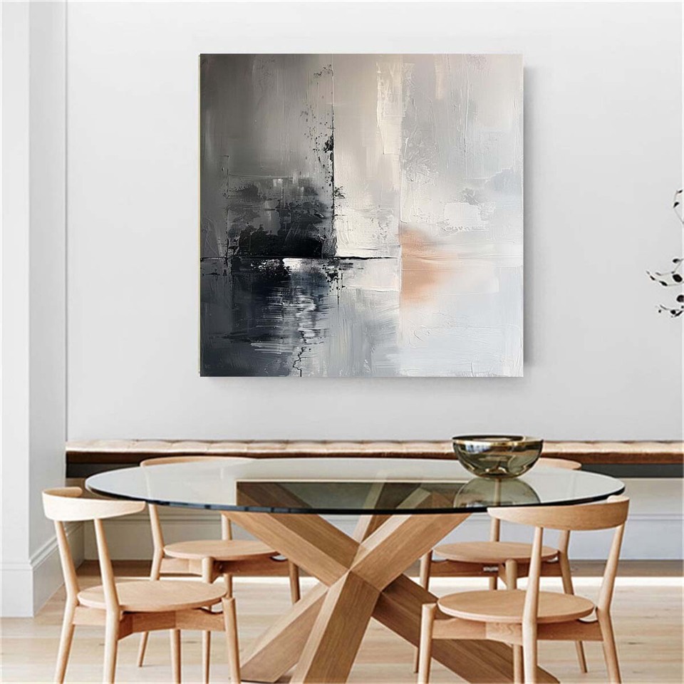 100 Hand Painted Modern Abstract grey Oil Painting On Canvas black