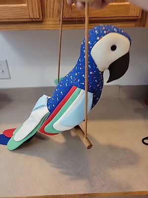 Vintage Parrot Blue Hanging Decor Large Fabric Plush Perching Stuffed Animal 26''