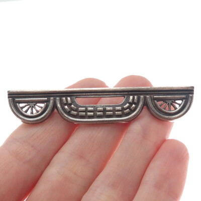 925 Sterling Silver Vintage DRG Modernist Oxidized Pin Brooch