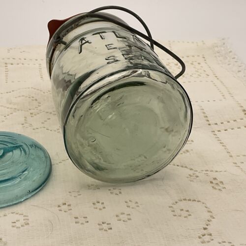 Vintage ATLAS E-Z Seal Blue Jar With Glass Lid And Wire Ring Lock Marked ‘1’ - Picture 4 of 5