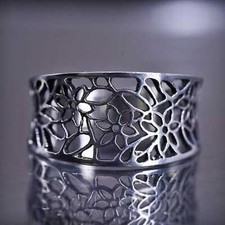 Size 8, vintage Sterling silver handmade ring, 925 filigree leaves band
