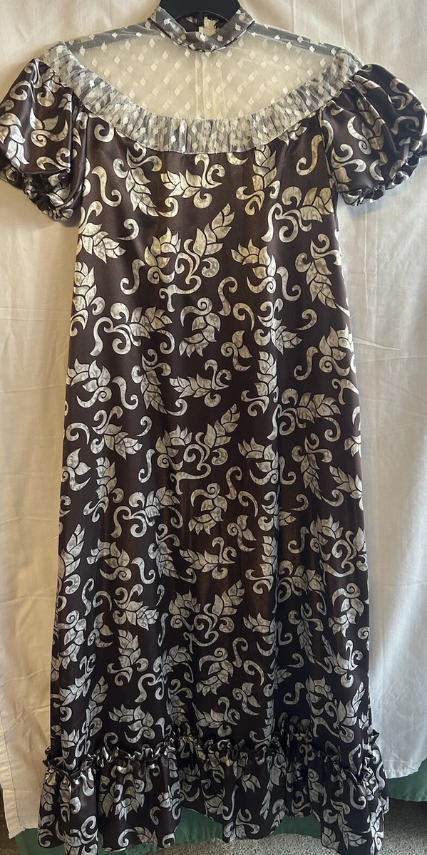Princess Kaiulani Brown Satin Hawaiian Muumuu sz.4