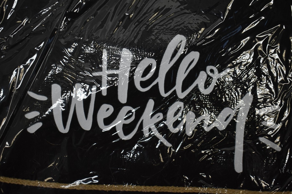 Hello Weekend Beach Jute Bag Black Tote Large Size Burlap w Gem