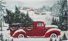 Anti-Fatigue PVC Kitchen Floor Mat(18"x30") SNOWY RED TRUCK W/CHRISTMAS TREES,HL