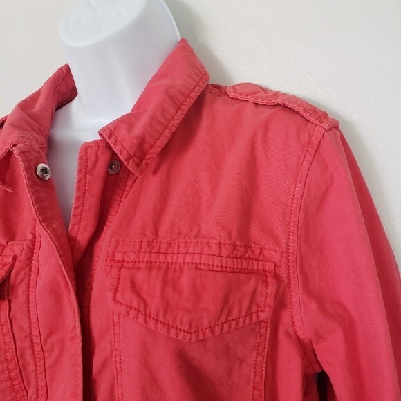 Gap Small Coral Red Utility Jacket Patch Pockets … - image 5