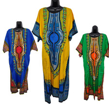 New Womens 100% COTTON Long Kaftan Dress Summer Dashiki African Print One Size 
