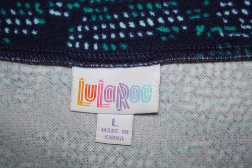 LuLaRoe Sz L Cassie Navy Blue Green Geometric Print Pencil Skirt - Picture 4 of 4