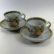 Louisville Stoneware Harvest Pear John B. Taylor Cups & Saucers - Set of 2