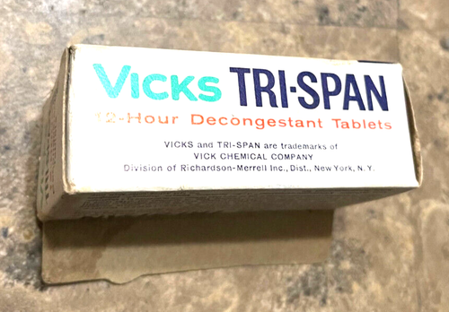 RARE VINTAGE NEW VICKS TRI-SPAN 12 HOUR DECONGESTANT TABLETS GLASS BOTTLE - Picture 6 of 7