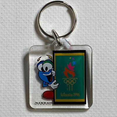 Vintage Keychain Atlanta Olympics Izzy 1996 Acrylic Torch Rings Double Sided