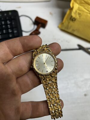 Elgin Diamond Dial NOS Quartz Watch Gold Nugget Working Elgin Diamond Dial NOS Quartz Watch Gold Nugget Working