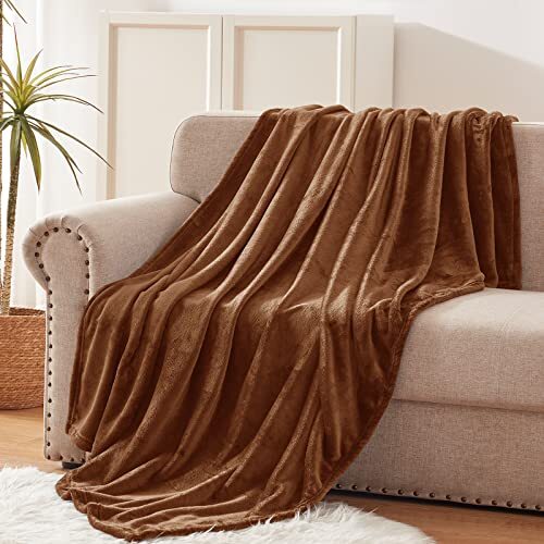 Fleece Throw Blanket for Couch, Sofa, 300GSM Super Soft Throw (50"x60") Brown - Bild 3 von 6