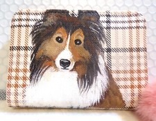 hand painted Sheltie original free hand painting on coin purse wallet Dog Puppy