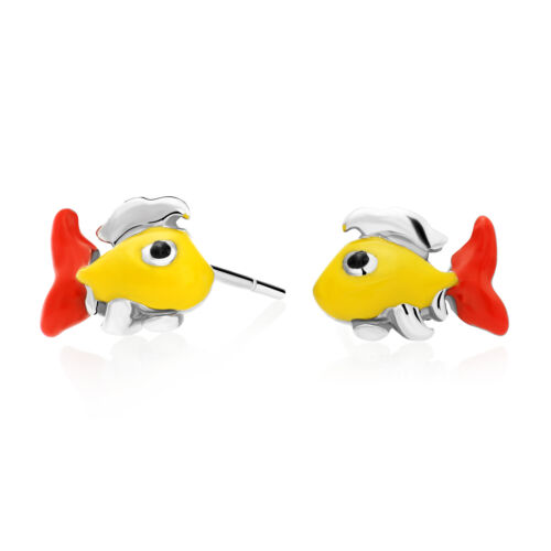 925 Sterlingsilber Baby Nemo Goldfisch Emaille Schläfer Ohrstecker Pushback - Bild 2 von 7