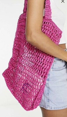 Topshop bright pink crochet beach bag, new without tags UK