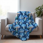 Blue Mushroom blanket, Cottagecore throw, Available in two styles