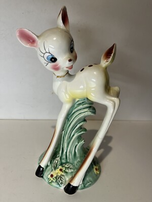 Rare Vintage Kitsch White Fawn Deer Made In Japan Figurine Pair