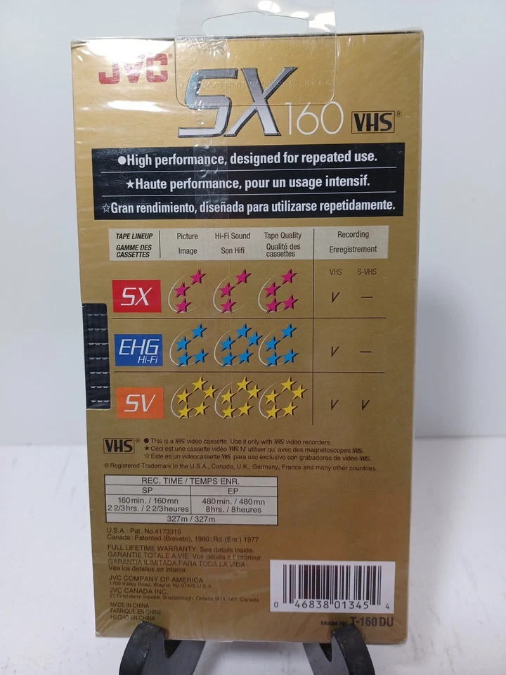 NEW! Blank VHS Tape JVC New SX160 Premium Quality 8 Hour EP Mode - Image 2 of 2