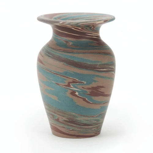 Niloak Pottery Mission ware 4.25" brown blue gray swirl vase arts & crafts