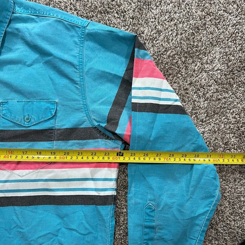 VTG Wrangler Brushpopper Shirt 17.5-35 (XL) Western Cowboy Faded Teal Striped - Picture 3 of 9