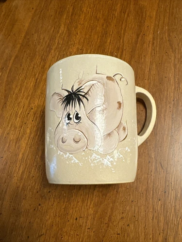 Vintage Rare RRP Co USA Roseville Ohio Art Pottery Painted Pig Coffee Mug