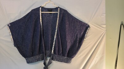 Karen Kane Kimono Style 0X Tie Waist Jacket Topper Navy Blue Silver Sequins 