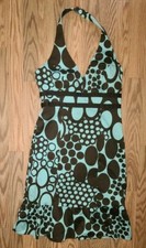 women's 9 west brown & blue halter floral dress size 6 cotton blend
