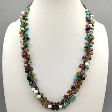 Rainbow Art Glass Square Bead Necklace 18" Unique Boho Funky Chunky Gorgeous