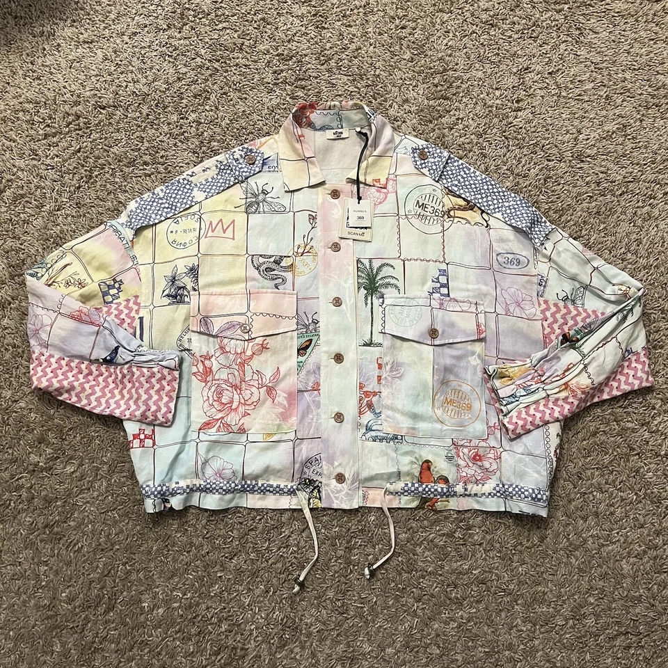 NEW $375 Me369 Lia Linen Utility Full Print Oversized Jacket XS-S - Image 2 of 4