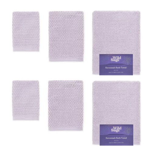 new 6-piece Wild Sage Savannah Quick Dry 90% Cotton Towel Set in LAVENDER color