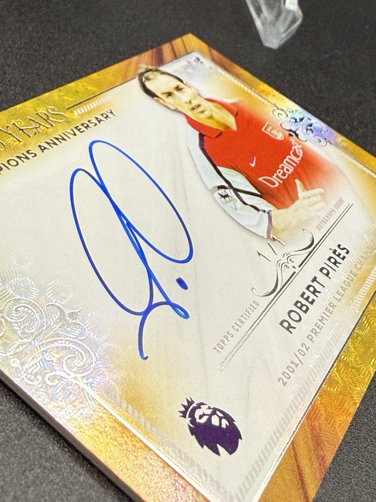 2026-27 Topps EPL Flagship Robert Pires 25 Years Champions FoilFractor 1/1 Auto view 3