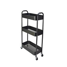 3 Tier Slim Metal Rolling Storage Cart Lockable Casters 7.1 Inch Narrow Black