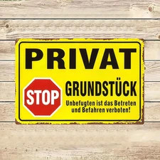 Private Property"Tin Metal Signs Home Décor 8x12 German Text Warning,Rustic Yell