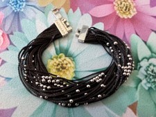Pulsera de plata CALGARO ITALIA .925 hilos de ley negros detalles de bolas de ley