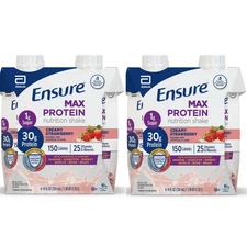 Ensure Max 30g Protein Nutrition Shake, 1g Sugar, Creamy Strawberry, 11 oz, 8 ct