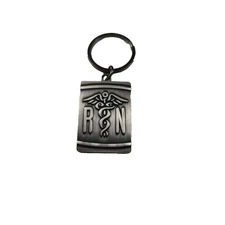 R N Nursing Silver Tone Metal Keychain Square Medical