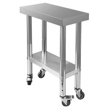 Work Table Sliver Stainless Steel 24 x 12 x 32 Inch Table with 4 Casters New