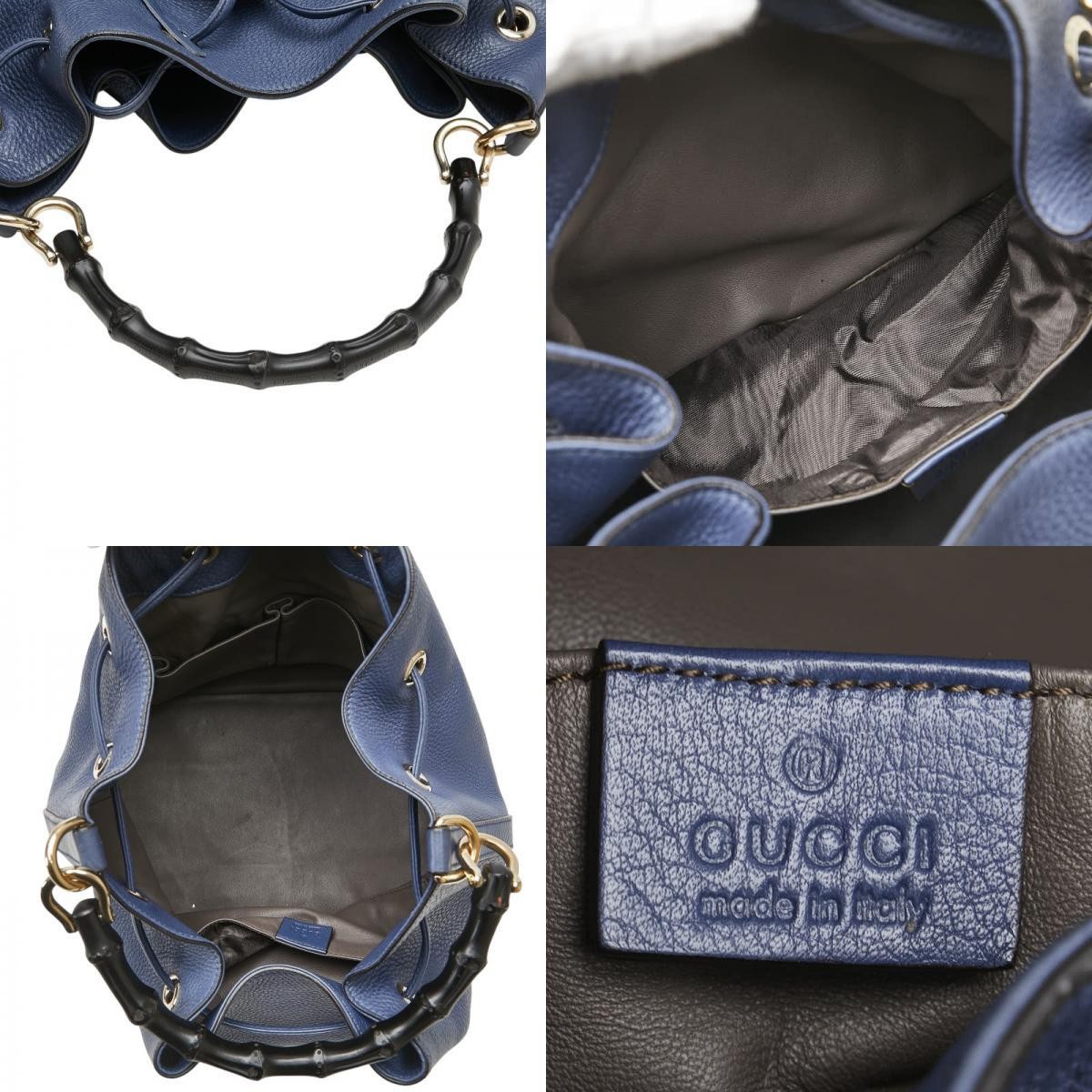 Gucci Bamboo Shoulder Bag Handbag 387613 Navy Leather Women s GUCCI Used From Ja thumbnail 9
