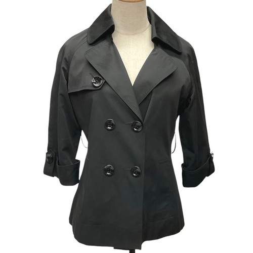 White House Black Market Double Breasted Short Trench Coat Size XS Black Classic - Picture 9 of 10