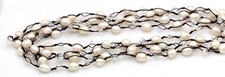 Freshwater White Pearl Crystal Beads Black String Necklace 76" Long NEW