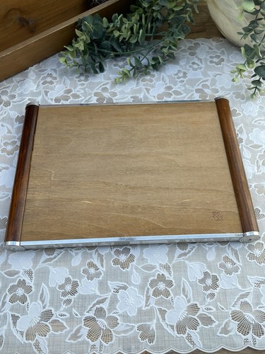 Plateau Miroir Vintage Art Déco – Bois, Métal et Verre – Durinox France - Afbeelding 9 van 11