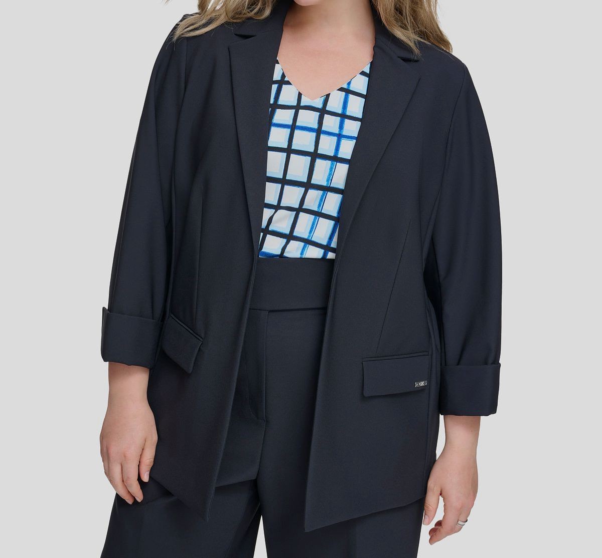 Calvin Klein Women's Blue Infinite-Stretch Open-Front Jacket